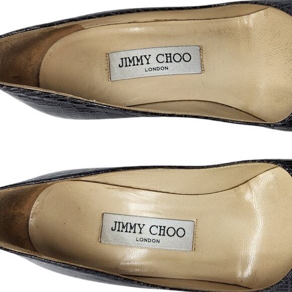 Jimmy Choo Embossed Leather Pumps High Heels Shoes Slip On Black Size 37 - Picture 3 of 8